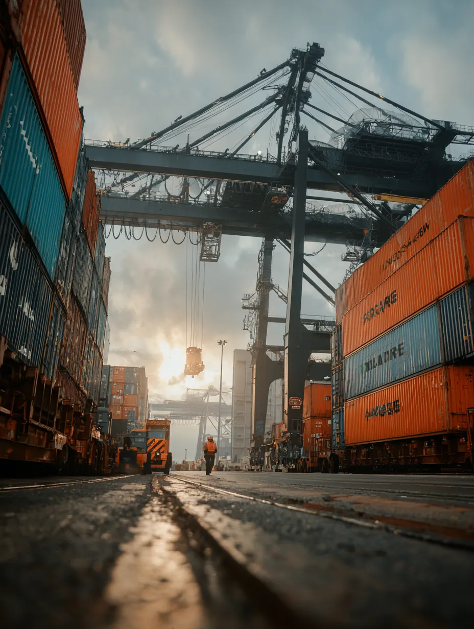 Worker at docks container yard